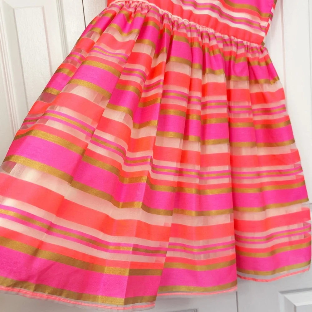 NWT The Children's Place Neon Berry Pink Stripe Sleeveless Dress 16
